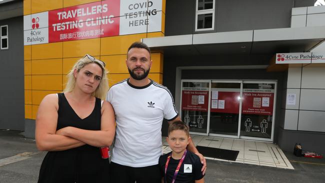 Ms Sanela Muratovic, husband Elvis and son Deen are not happy with how their Gold Coast holiday has gone so far. Pic Mike Batterham