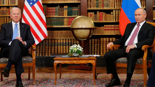 Joe Biden and Vladimir Putin at the 'Villa la Grange' in Geneva late last year. Picture: AFP.