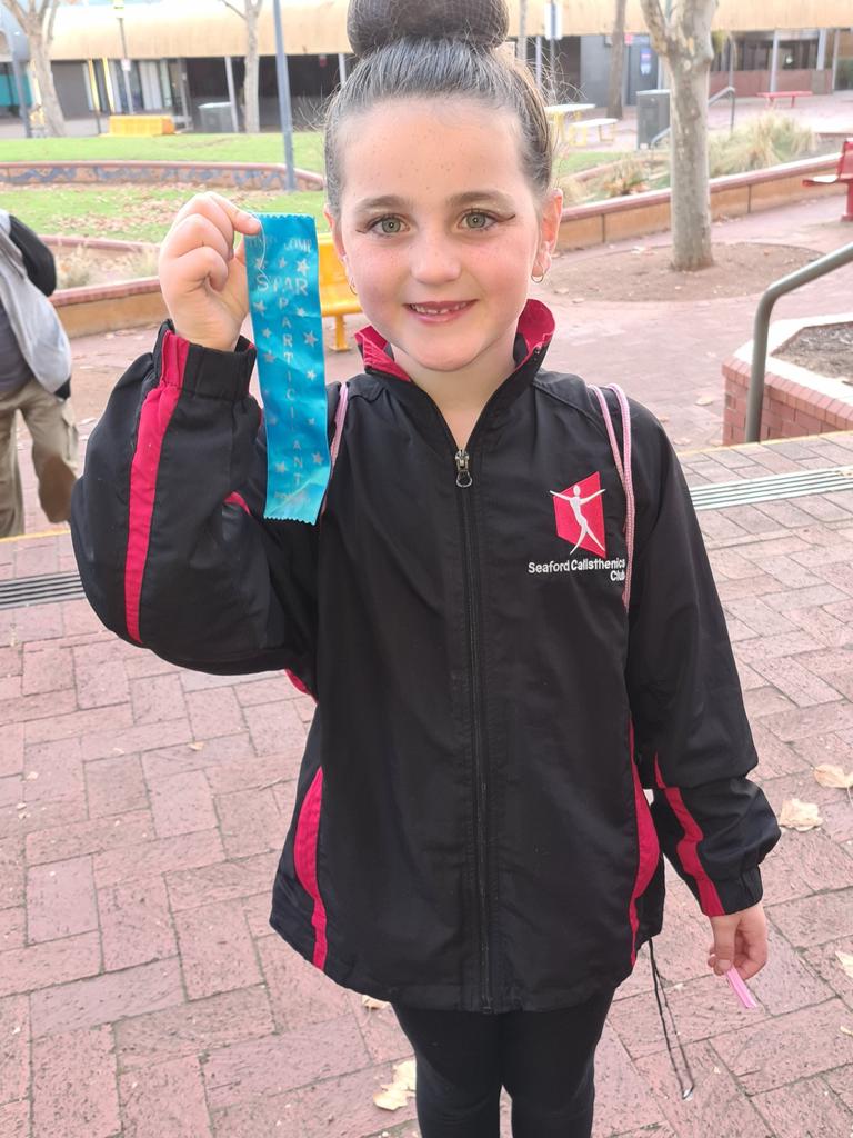 SA Little Legend, Zarli Turley, 7, from Seaford Callisthenics Club. Zarli recently took part in her first competition of the year where she did incredibly well and acted as a shining example, encouraging her teammates on and off the stage. Well done, Zarli. Picture: Supplied.