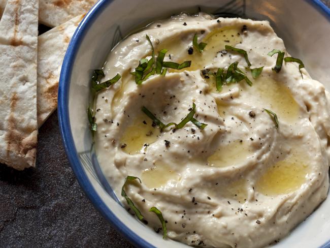 Hummus chickpea dip, with flatbread.