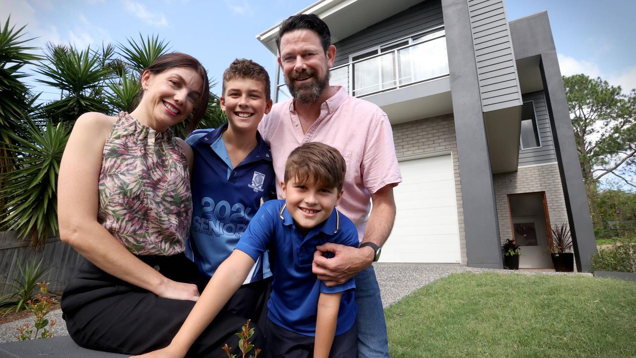 Simon and Karen Hale-Robertson with children, Mitchell, 11, and Ethan, 8, are selling their home in Mitchelton, which is one of the suburbs identified in a new report to boom in price growth in 2022. Picture: Jamie Hanson.