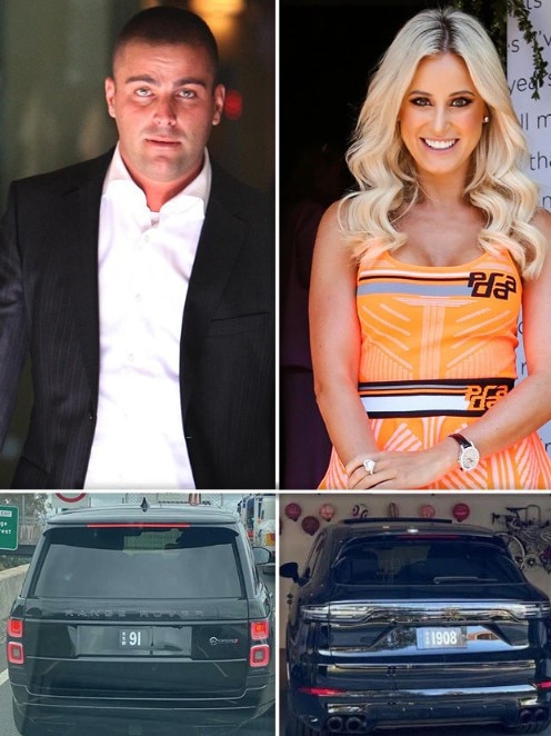 Alex Macris (left) and Roxy Jacenko with her former car and its plates.