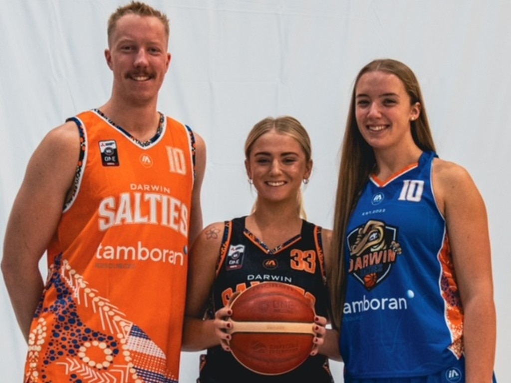 Madeline Campbell (centre) with her siblings when she signed for Salties. Picture: Supplied