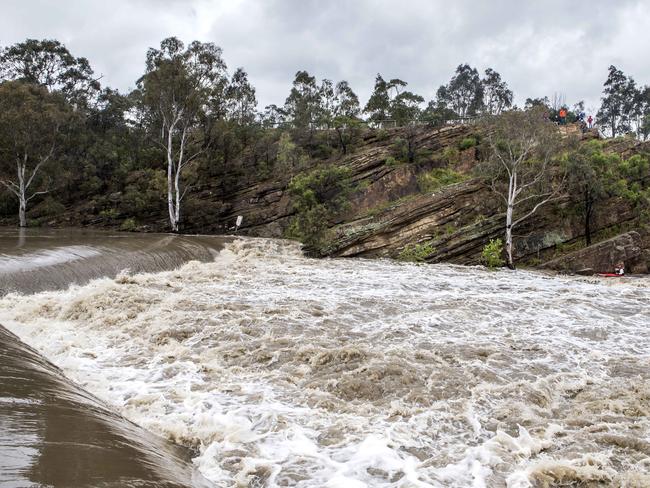 The fast flowing Yarra River at Dights Falls in Abbotsford. Picture: Sarah Matray