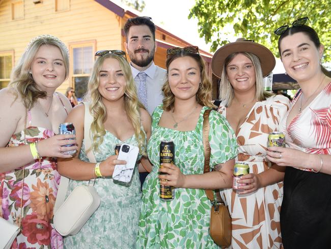 Apiam Bendigo Cup was held at Bendigo Racecourse, Bendigo, Victoria, on Wednesday, October 30th, 2024. Pictured enjoying the horse racing carnival are Darcy, Taylah,Hamish, Montanna , Keely, Sammi. Picture: Andrew Batsch