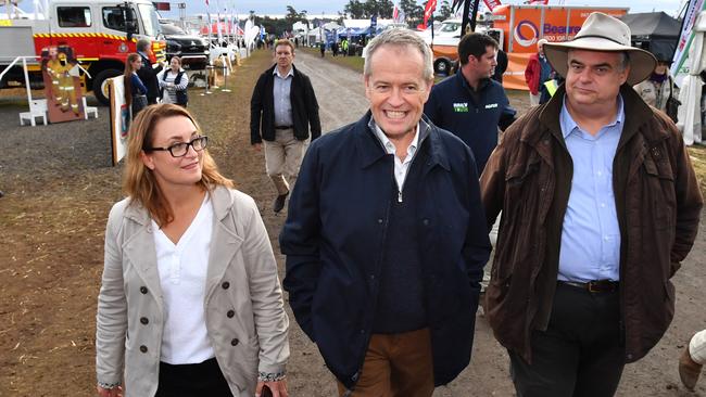 Justine Keay during her time as federal member for Braddon, with former Opposition Leader Bill Shorten and Federal Member for Lyons Brian Mitchell. Picture: AAP