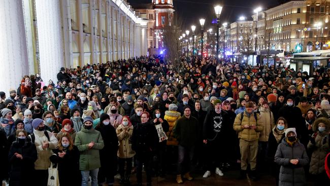 People attend an anti-war protest in Saint Petersburg, Russia, last week. Picture: Reuters/Anton Vaganov