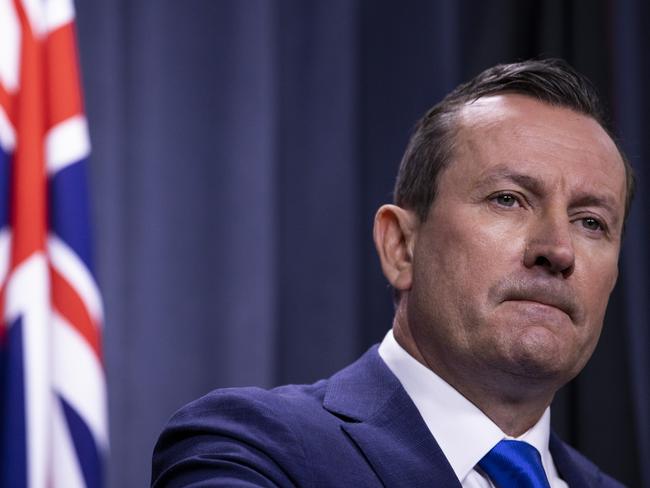 PERTH, AUSTRALIA - JANUARY 08:  Western Australian Premier Mark McGowan speaks during a press conference at Dumas House on January 8, 2021 in Perth, Australia. Western Australia will reintroduce a hard border with Queensland and require all individuals who have arrived in WA from Queensland since January 2 to quarantine as Brisbane enters a three-day lockdown after a cleaner working at a quarantine hotel tested positive for the UK Covid-19 strain. (Photo by Matt Jelonek/Getty Images)