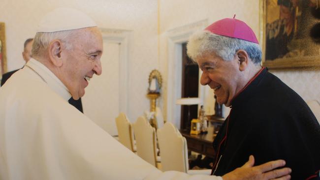 Pope Francis and Bishop of Darwin Charles Gauci met in the Vatican. Picture: Supplied