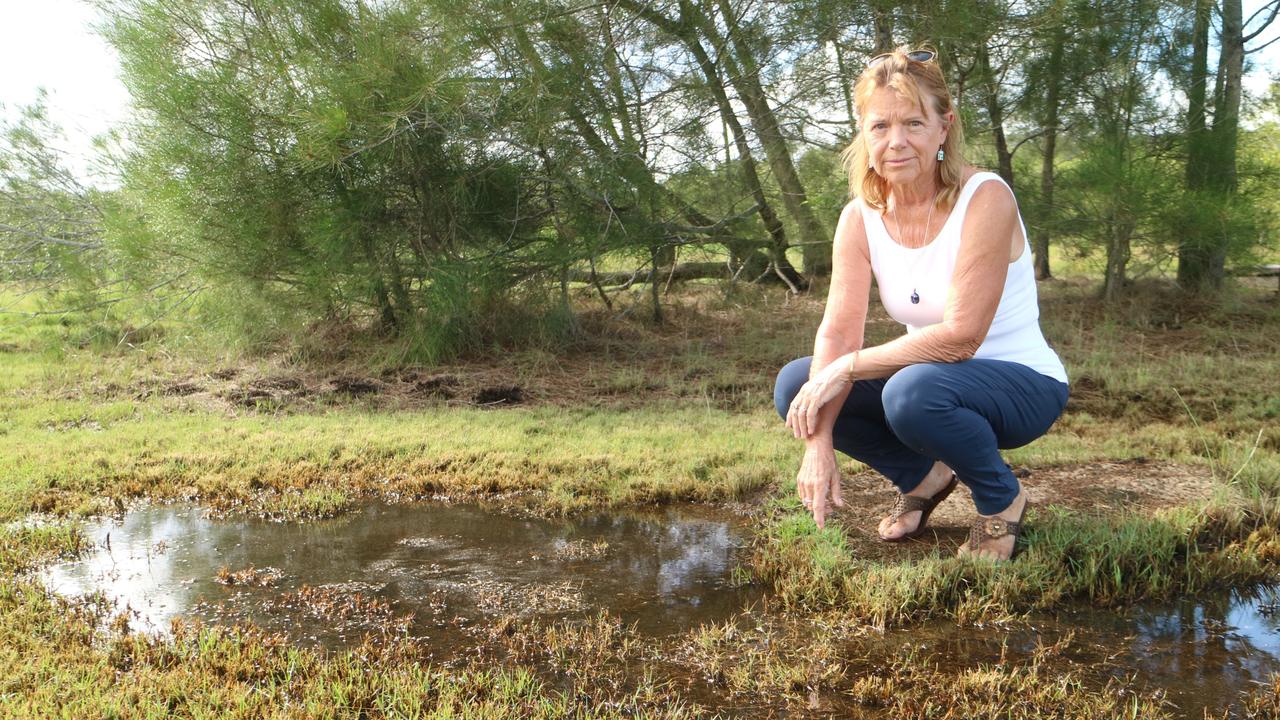 Bernadette Surveson shows the water pockets forming on her property on Cook Rd. Picture: Letea Cavander