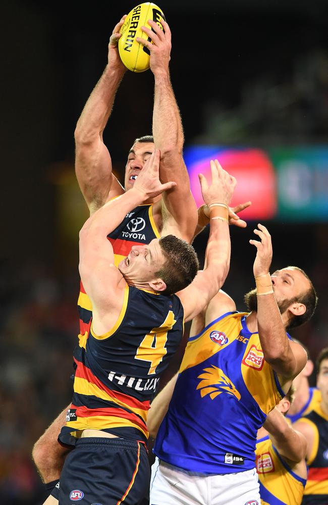 Walker flies over the pack to take a mark in the final quarter. Picture: MARK BRAKE