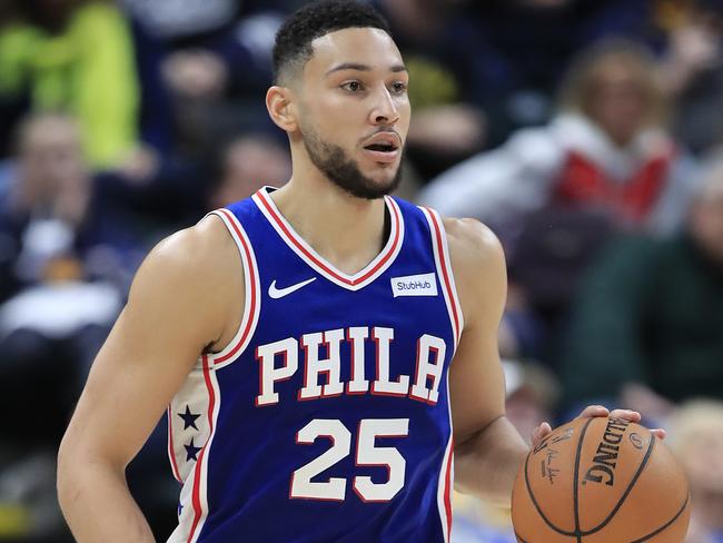 INDIANAPOLIS, INDIANA - DECEMBER 31: Ben Simmons #25 of the Philadelphia 76ers dribbles the ball against the Indiana Pacers at Bankers Life Fieldhouse on December 31, 2019 in Indianapolis, Indiana. NOTE TO USER: User expressly acknowledges and agrees that, by downloading and or using this photograph, User is consenting to the terms and conditions of the Getty Images License Agreement.   Andy Lyons/Getty Images/AFP == FOR NEWSPAPERS, INTERNET, TELCOS & TELEVISION USE ONLY ==