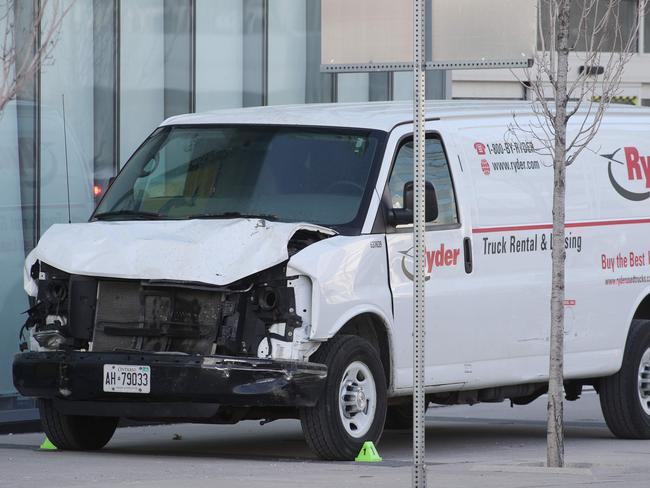 The front end damage of the van that the driver used to hit several pedestrians in Toronto. Picture: AFP