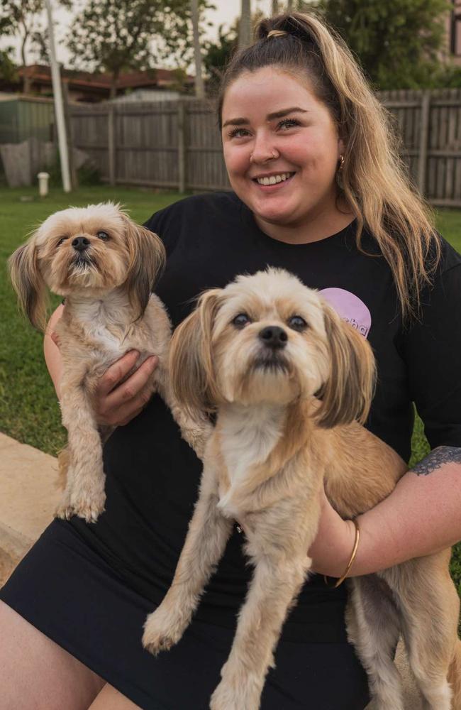 Moosha owner Kelsey Archer with her dogs, Moose and Mocha.