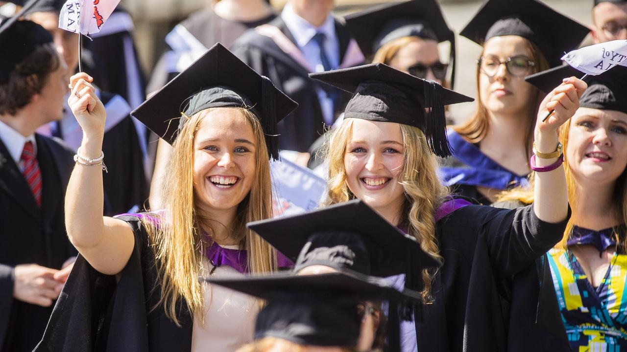 Town and Gown procession for the Tuesday Hobart University of Tasmania graduations. Picture: RICHARD JUPE