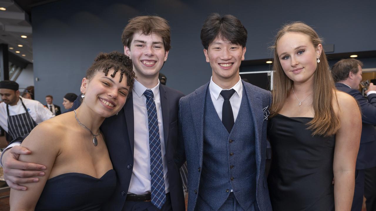 Esme Okwechime, Josh Green, Tanakrit Daengdej, Isobel Sykes Garland.  The Hutchins School leavers dinner 2023.  Picture: Caroline Tan