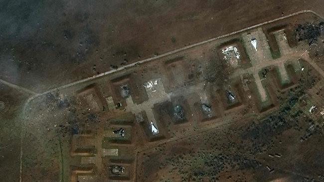 The Saki airbase following the reported attack in Novofedorivka, Crimea, Ukraine. Picture: AFP