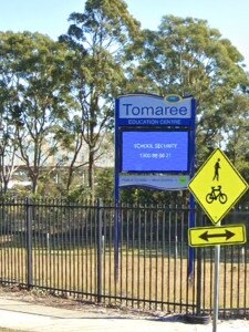 Tomaree High School. Closed on Thursday July 23 for deep cleaning after a confirmed COVID-19 case. Google street view.