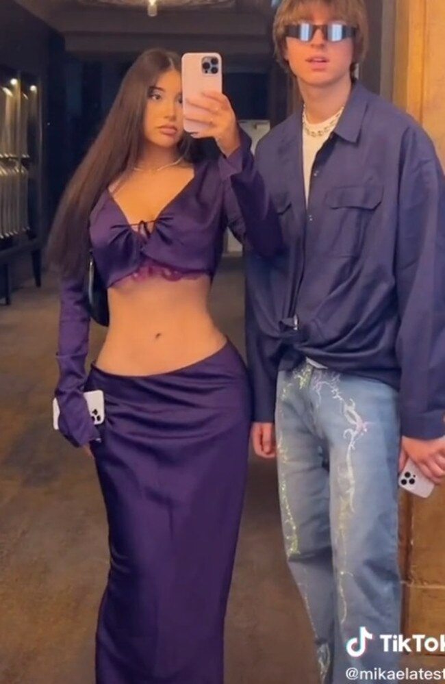 Mikaela Testa and her boyfriend Atkis Paul. The influencer claims she was denied entry into The Star because her outfit was ‘inappropriate’. Picture: TikTok/mikaelatesta