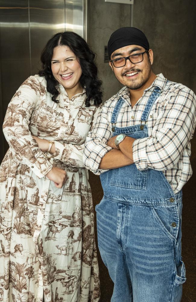 Niah Kingi with designer Yahya Khashaee at the Toowoomba Fashion Festival at The Armitage Centre, Saturday, March 16, 2024. Picture: Kevin Farmer