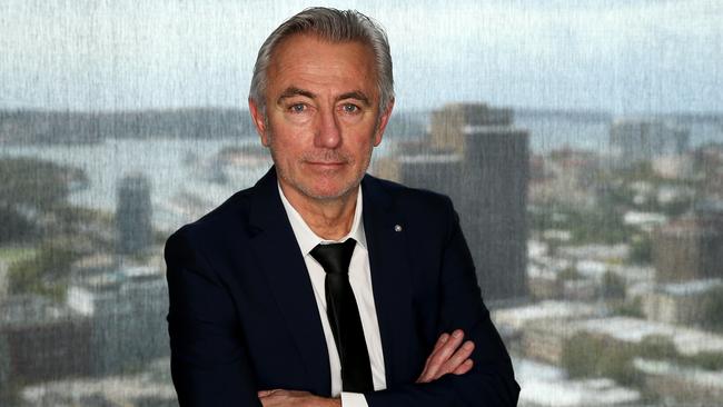 Dutchman Bert van Marwijk is unveiled as the new Socceroos head coach at a press conference in Sydney with FFA Chairman Stephen Lowy and CEO David Gallop. Picture: Toby Zerna