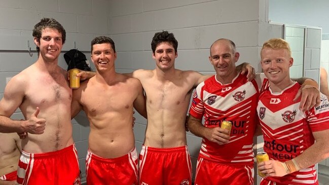 Melbourne Storm legend Matt Geyer and sons Nash and Cole all scored tries for Currumbin over Ormeau. (L-R: Nash Geyer, Lachlan Cooper, Cole Geyer, Matt Geyer, Ben Willlets)