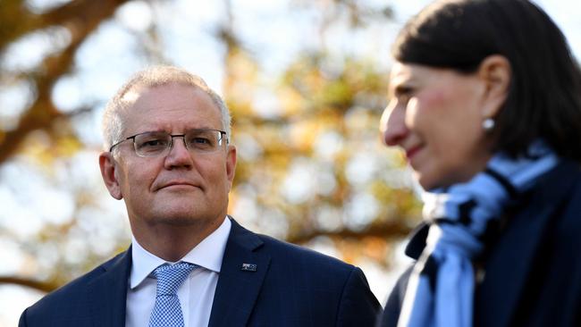 Prime Minister Scott Morrison (left) says he believes former Premier Gladys Berejiklian likely won’t run for preselection in Warringah. Picture: NCA NewsWire/Bianca De Marchi