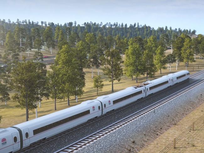 An artist impression shows 3D renderings of a newly proposed high speed rail system connecting Sydney with Wollongong, Canberra and Newcastle. Picture: Supplied