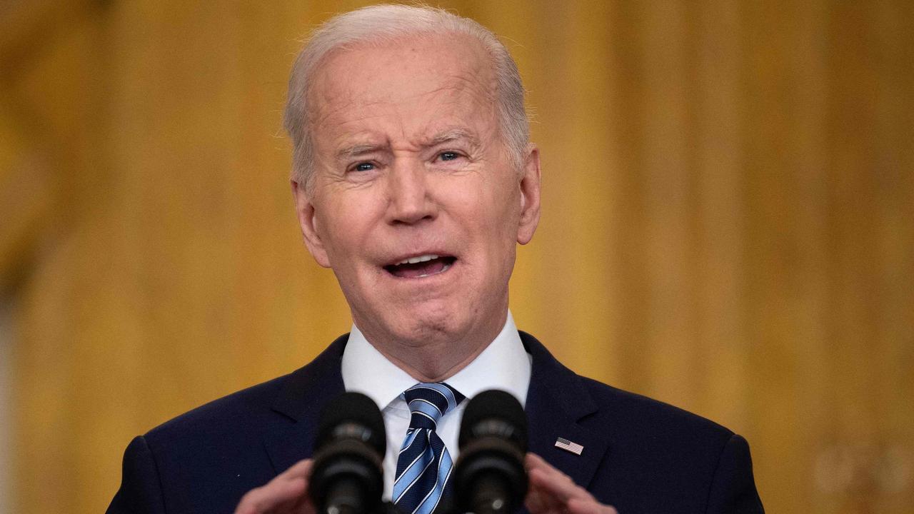 US President Joe Biden makes a statement from the East Room of the White House about Russia's invasion of Ukraine. Picture: Brendan Smialowski / AFP