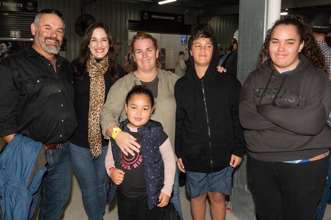 Darrin and Marcella Vella, Anna, Billy, Mali and Bella Bradley at the PBR Bull Pit Bull Bash at Dittmann Bucking Bulls in Bloomsbury. August 27, 2022. Picture: Michaela Harlow