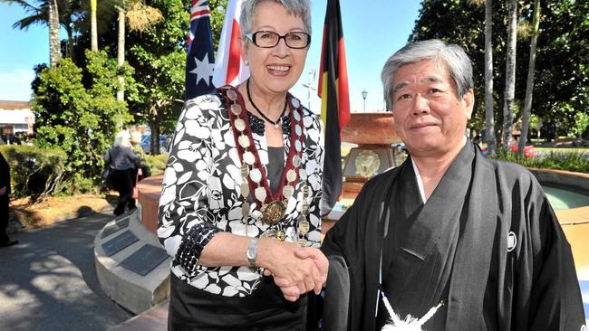 Mayor Jenny Dowell and Mayor Masakatsu Yoshida at the Lismore and Yamato Takada Sister City Relationship 50th anniversary celebrations in 2013. Picture: Mireille Merlet-Shaw