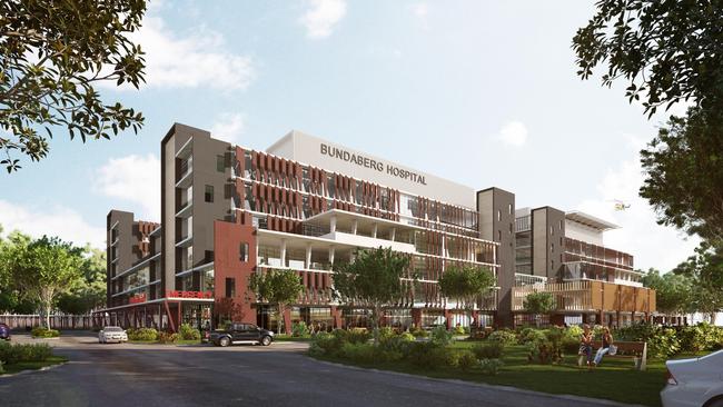 Artists impressions of the new Bundaberg Hospital which is expected to welcome patients in 2027.