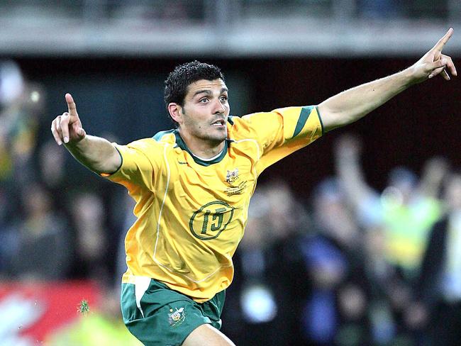 SPORT Socceroos John Aloisi after scoring the winning goal during penalty shoot-out in 2nd leg of Australia v Uruguay 2006 World Cup qualifying match at Telstra Stadium, Olympic Park, Homebush in Sydney.