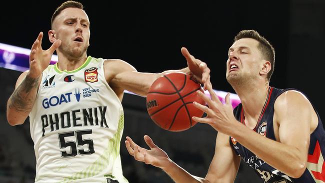 Mitch Creek and Daniel Johnson fought out an entertaining fourth quarter. Picture: Getty Images