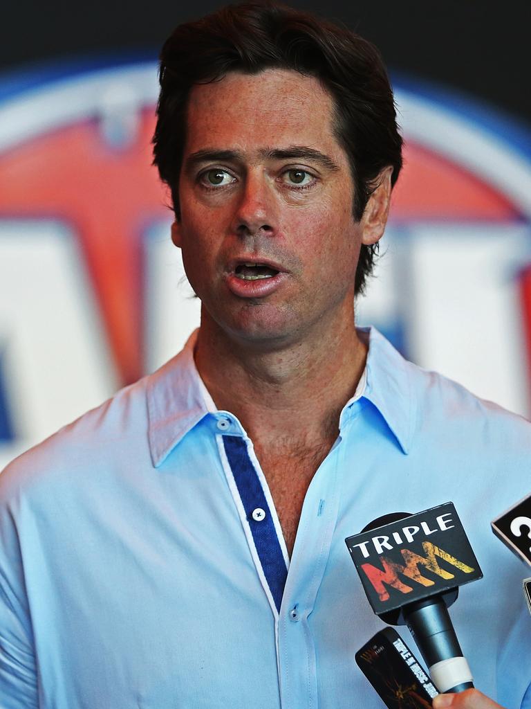 Gillon McLachlan speaks to media in 2013.