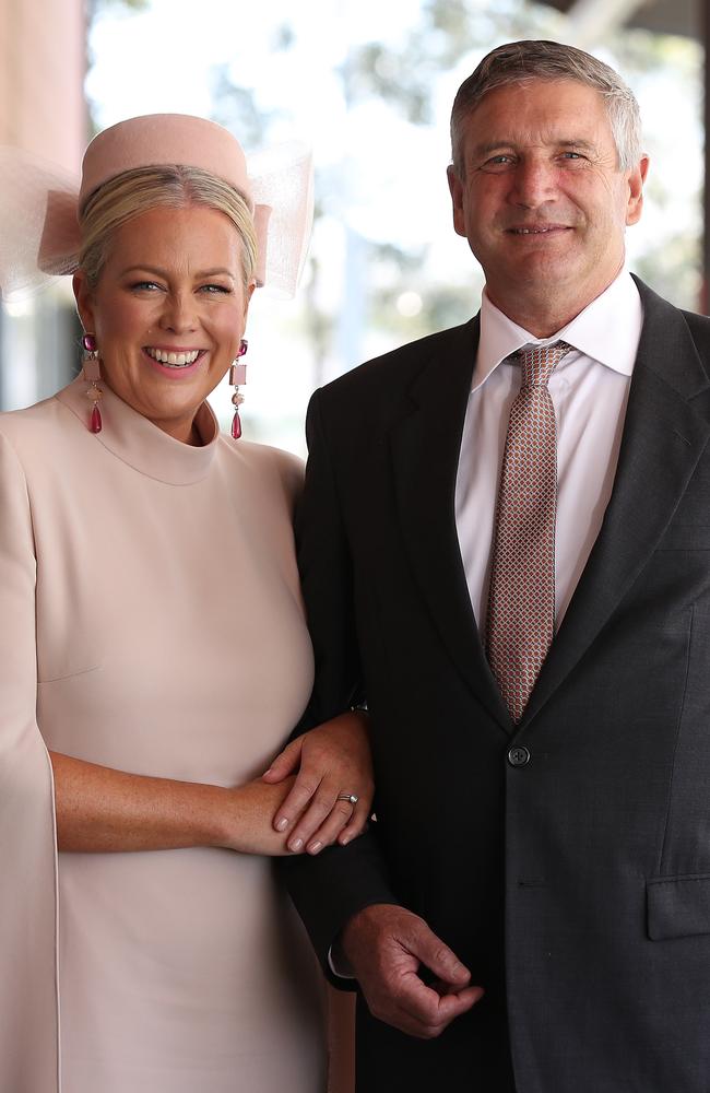 Samantha Armytage and her husband Richard Lavender at the Rosehill Races yesterday. Picture: David Swift