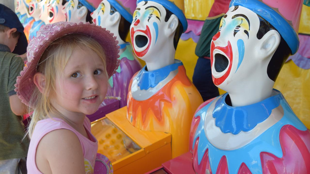 Proserpine's Violet Richardson with the clowns at a previous Show Whitsunday in Proserpine.