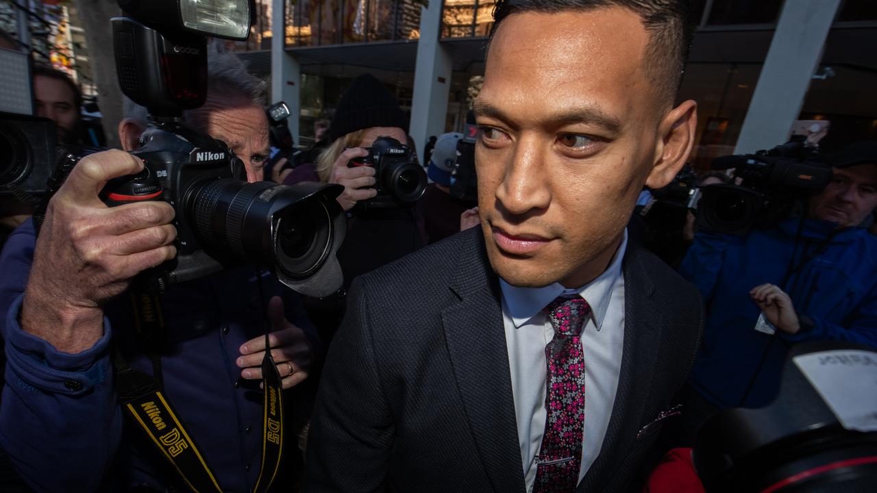 Israel Folau departs his conciliation meeting with Rugby Australia.