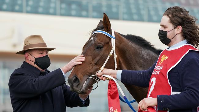 Peter Moody with Incentivise after winning the Caulfield Cup. Picture: Scott Barbour – Racing Photos via Getty Images