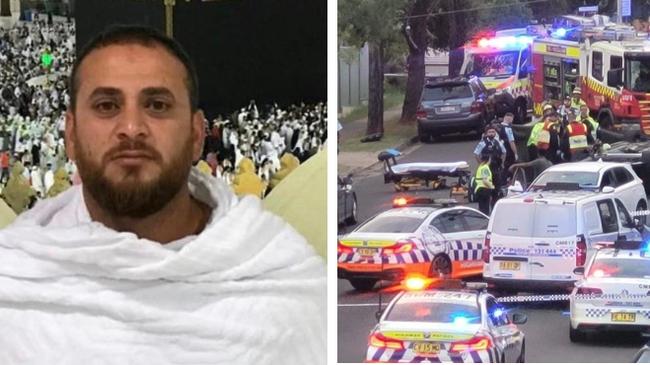 Nour Marbany (L) and tragic scenes from his death at Hawksview St Merrylands on Saturday April 15.