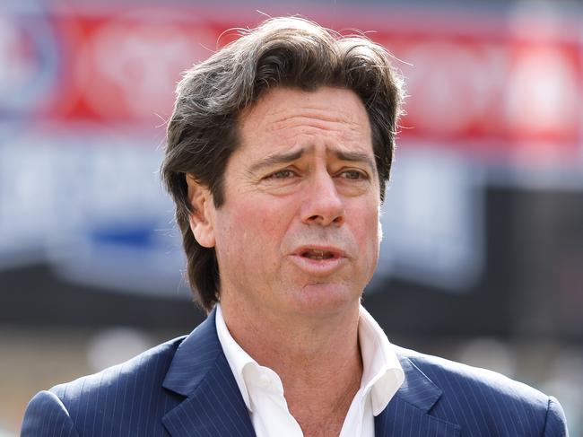 MELBOURNE, AUSTRALIA - SEPTEMBER 27: Gillon McLachlan, Chief Executive Officer of the AFL speaks to the media during the 2023 Grand Final Footy Festival Launch at Melbourne Cricket Ground on September 27, 2023 in Melbourne, Australia. (Photo by Dylan Burns/AFL Photos via Getty Images)