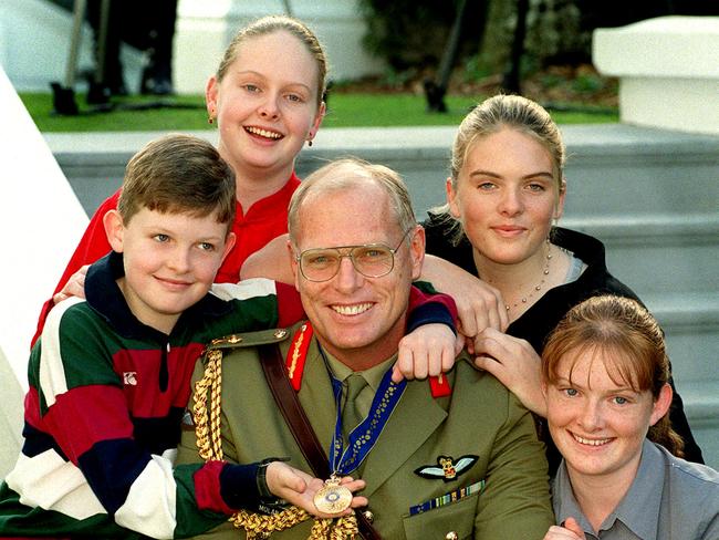 Jim Molan with his children, from left, Michael, Sarah, Erin and Felicity, in July 2000.