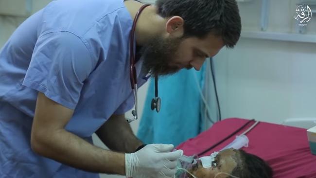 In the new clip, Kamleh claims he tends to women and children injured in US air strikes.