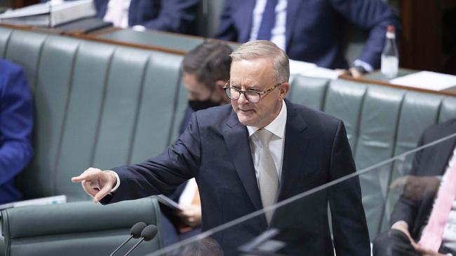 Anthony Albanese makes a point at his first Question Time as PM. Picture: NCA NewsWire / Gary Ramage