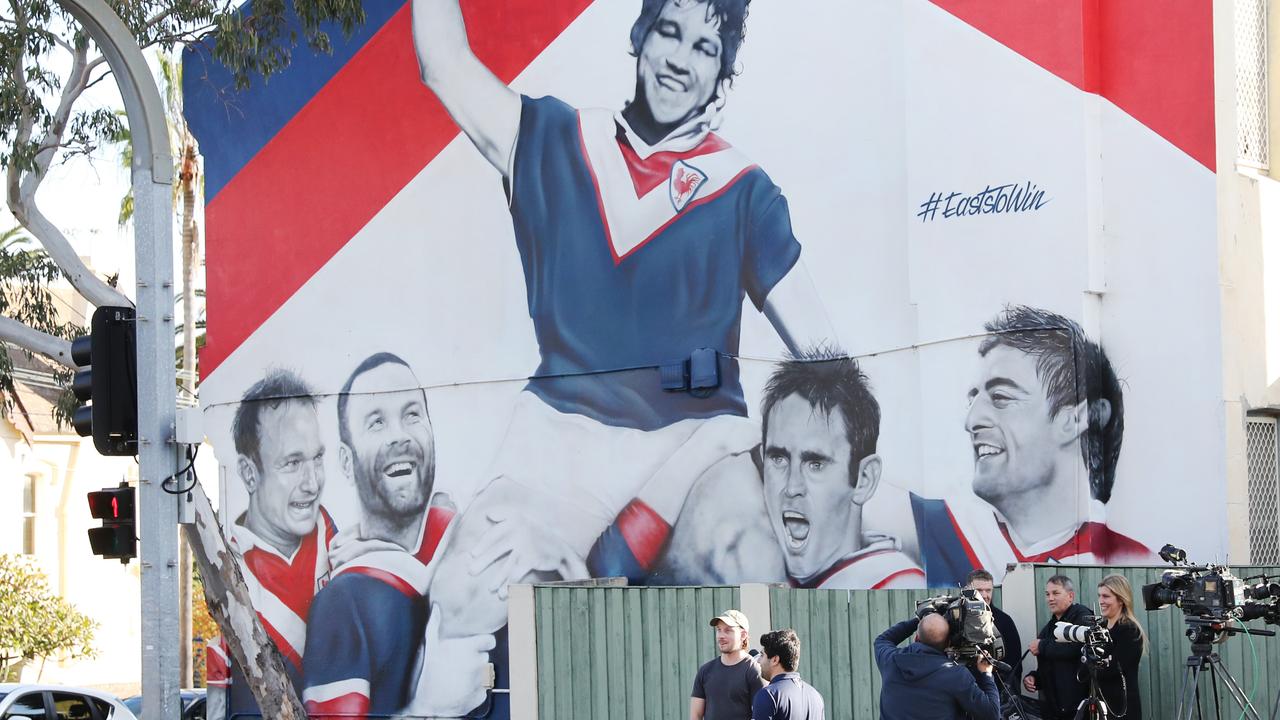 The Sydney Roosters legends mural at Bondi. Picture: Richard Dobson