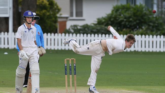 Connor McMillan bowling as a First XV player for BSHS in 2020.