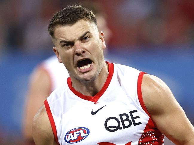 Sydney's Tom Papley celebrates kicking a goal  during the Sir Doug Nicholls Round match between the Sydney Swans and Carlton Blues at the SCG on May 17, 2024. Photo by Phil Hillyard(Image Supplied for Editorial Use only - **NO ON SALES** - Â©Phil Hillyard )