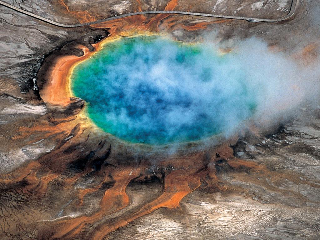 The Grand Prismatic hot spring in Yellowstone National Park is one of several signs of the supervolcano that lurks beneath. Picture: Robert B. Smith via AP