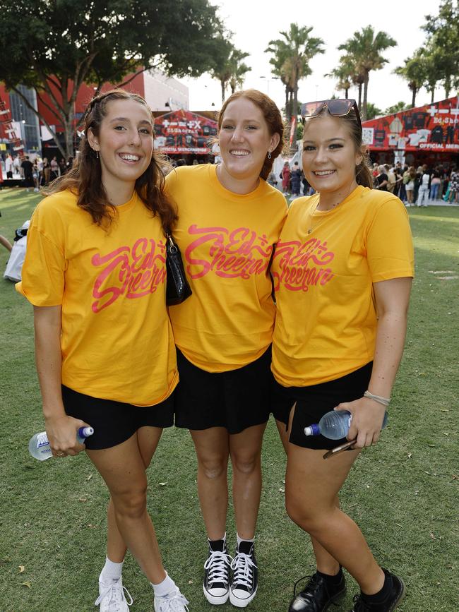 Lexie Ladd, Shyan Mackay and Amelia Aufderheide at the Ed Sheeran concert at Suncorp Stadium. Picture: Josh Woning