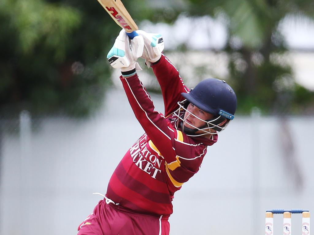 Caleb Constant bats for Atherton in the Cricket Far North match between Atherton and Barron, held at Crathern Park, Trinity Beach. Picture: Brendan Radke